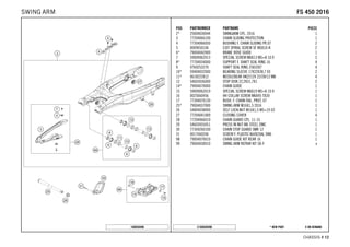 X ON DEMAND* NEW PARTC168030490
CHASSIS # 1122
POS PARTNUMBER PARTNAME PIECE
2* 25004030044 SWINGARM CPL. 2016 1
3 77204066100 CHAIN SLIDING PROTECTION 1
4 77304066050 BUSHING F. CHAIN SLIDING PR.07 2
5 0009050106 EJOT SPIRAL SCREW SF M5X10-K 2
6* 79004042000 BRAKE HOSE GUIDE 1
7 59009062013 SPECIAL SCREW M6X13 WS=8 10.9 2
8* 77704034000 SUPPORT F. SHAFT SEAL RING 16 4
9 0760253270 SHAFT SEAL RING 25X32X7 4
10* 59404032000 BEARING SLEEVE 17X22X38,7 03 2
11* 0618222812 NEEDLEBEAR HK2212V 22/28/12 MB 4
12 54603036000 STOP DISK 22,2X31,7X1 2
14* 79004070000 CHAIN GUIDE 1
15 59009062019 SPECIAL SCREW M6X19 WS=8 10.9 1
16 0025060456 HH COLLAR SCREW M6X45 TX30 1
17 77304070130 BUSH. F. CHAIN FAIL. PROT. 07 1
25* 79004037000 SWING ARM M16X1,5 2016 1
26 54804038000 SELF LOCK.NUT M16X1,5 WS=19 03 1
27 77204041000 CLOSING COVER 4
28 77204066010 CHAIN GUARD CPL. 11-15 1
29 54603055051 PRESS IN NUT M6 STEEL ZINC 1
30 77304260100 CHAIN STOP GUARD SMR 12 1
31 0017060206 SCREW F. PLASTIC K60X20AL SW6 1
98 79004070010 CHAIN GUIDE KIT REAR 16 1
99 79004030010 SWING ARM REPAIR KIT SX-F x
168030490
FFSS 445500 22001166SWING ARM
 