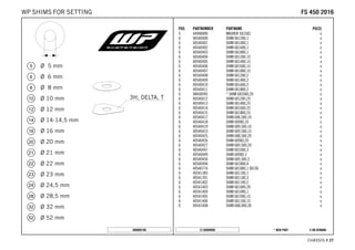 X ON DEMAND* NEW PARTC130009090
CHASSIS # 2277
POS PARTNUMBER PARTNAME PIECE
5 44906890 WASHER 5X15X2 x
6 40540400 SHIM 6X12X0,1 x
6 40540401 SHIM 6X14X0,1 x
6 40540402 SHIM 6X16X0,1 x
6 40540403 SHIM 6X18X0,1 x
6 40540404 SHIM 6X12X0,15 x
6 40540405 SHIM 6X14X0,15 x
6 40540406 SHIM 6X16X0,15 x
6 40540407 SHIM 6X18X0,15 x
6 40540408 SHIM 6X12X0,2 x
6 40540409 SHIM 6X14X0,2 x
6 40540410 SHIM 6X16X0,2 x
6 40540411 SHIM 6X18X0,2 x
6 48600095 * SHIM 6X20X0,20 x
6 40540412 SHIM 6X12X0,25 x
6 40540413 SHIM 6X14X0,25 x
6 40540414 SHIM 6X16X0,25 x
6 40540415 SHIM 6X18X0,25 x
6 40540417 SHIM 6X8,5X0,10 x
6 40540418 SHIM 6X9X0,10 x
6 40540419 SHIM 6X9,5X0,10 x
6 40540423 SHIM 6X9,5X0,15 x
6 40540425 SHIM 6X8,5X0,20 x
6 40540426 SHIM 6X9X0,20 x
6 40540427 SHIM 6X9,5X0,20 x
6 40540447 SHIM 6X10X0,3 x
6 40540449 SHIM 6X9X0,3 x
6 40540450 SHIM 6X9,5X0,3 x
6 40540494 SHIM 6X18X0,4 x
6 40540774 SHIM 6X18X0,1 DELTA x
6 40541383 SHIM 6X11X0,1 x
6 40541391 SHIM 6X11X0,3 x
6 40541402 SHIM 6X11X0,2 x
6 40541403 SHIM 6X10X0,20 x
6 40541404 SHIM 6X10X0,1 x
6 40541405 SHIM 6X10X0,15 x
6 40541406 SHIM 6X11X0,15 x
6 40541408 SHIM 6X8,0X0,30 x
080000190
FFSS 445500 22001166WP SHIMS FOR SETTING
 