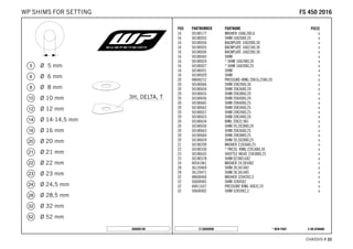 X ON DEMAND* NEW PARTC130009090
CHASSIS # 3333
POS PARTNUMBER PARTNAME PIECE
16 50180177 WASHER 16X8,2X0,6 x
16 50180033 SHIM 16X26X0.25 x
16 50180034 BACKPLATE 16X20X0,30 x
16 50180035 BACKPLATE 16X21X0,30 x
16 50180036 BACKPLATE 16X22X0,30 x
16 50180043 SHIM x
16 50180024 * SHIM 16X24X0,20 x
16 50180027 * SHIM 16X20X0,25 x
16 50180031 SHIM x
16 50180029 SHIM x
20 48600212 PRESSURE-RING 20X16,25X0,20 x
20 50180666 SHIM 20X24X0,30 x
20 50180654 SHIM 20X36X0,20 x
20 50180655 SHIM 20X38X0,20 x
20 50180656 SHIM 20X40X0,20 x
20 50180665 SHIM 20X40X0,25 x
20 50180662 SHIM 20X34X0,25 x
20 50180657 SHIM 20X24X0,25 x
20 50180653 SHIM 20X34X0,20 x
20 50180634 RING 20X22,9X1 x
20 50180650 SHIM 20,2X28X0,20 x
20 50180663 SHIM 20X36X0,25 x
20 50180664 SHIM 20X38X0,25 x
20 50180659 SHIM 20,2X28X0,25 x
21 50180209 WASHER 21X36X0,25 x
22 50180330 * PRESS. RING 22X18X0,30 x
23 50180635 SHUTTLE VALVE 23X38X0,25 x
23 50180578 SHIM D23XD16X2 x
24 40541061 WASHER 24,5X34X2 x
28 36120469 SHIM 28,5X14X2 x
28 36120471 SHIM 28,5X14X5 x
32 48600460 WASHER 32X42X2,5 x
32 50600065 SHIM 32X45X2 x
32 46811637 PRESSURE RING 36X32,25 x
52 50600002 SHIM 52X59X2,2 x
080000190
FFSS 445500 22001166WP SHIMS FOR SETTING
 