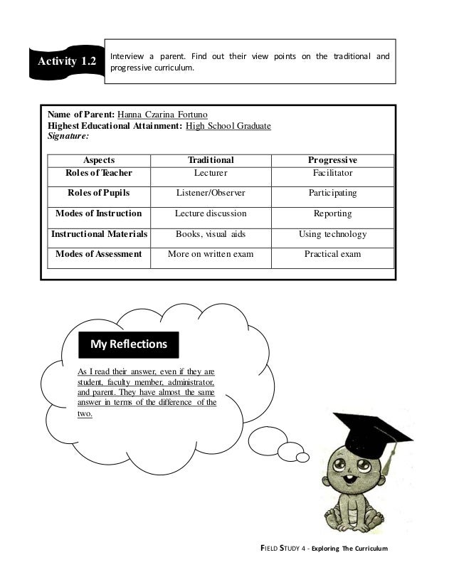 H Chart Of Traditional And Progressive Curriculum