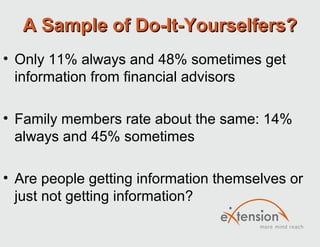 2012 CFA/Primerica Study
• Study of households earning $40k to $100k
• Analyzed Federal Reserve data
• Respondents rated “...