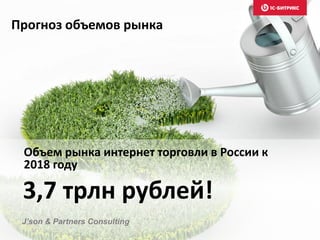 Прогноз объемов рынка
3,7 трлн рублей!
Объем рынка интернет торговли в России к
2018 году
J’son & Partners Consulting
 
