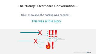 ©2008–18 New Relic, Inc. All rights reserved
The “Scary” Overheard Conversation…
This was a true story
Under
Construction
!!!
!
X
X
©2008–18 New Relic, Inc. All rights reserved
Until, of course, the backup was needed…
 