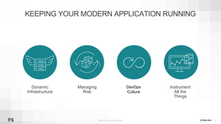 ©2008–19 New Relic, Inc. All rights reserved
KEEPING YOUR MODERN APPLICATION RUNNING
43
Dynamic
Infrastructure
Managing
Risk
Instrument
All the
Things
DevOps
Culture
 