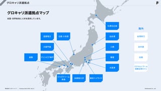 グロキャリ派遣拠点
グロキャリ派遣拠点マップ
全国・世界各地に人材を提供しています。
滋賀竜王
大阪門真
倉敷 マリンピア神戸
株式会社フェローシップ Company Deck 2026 Ver1.0
北陸 小矢部
ジャズドリーム

長島 多摩南大沢 横浜ベイサイド
札幌北広島
仙台港
入間
幕張
木更津
海外
台湾林口
台中港
台南
クアラルンプール

国際空港セパン
©Fellowship Co., Ltd.
 