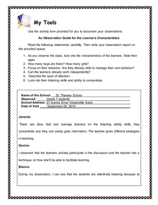 Field Study Observation Key Field Study 1 | DOCX