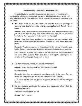 Field Study Observation Key Field Study 1 | DOCX