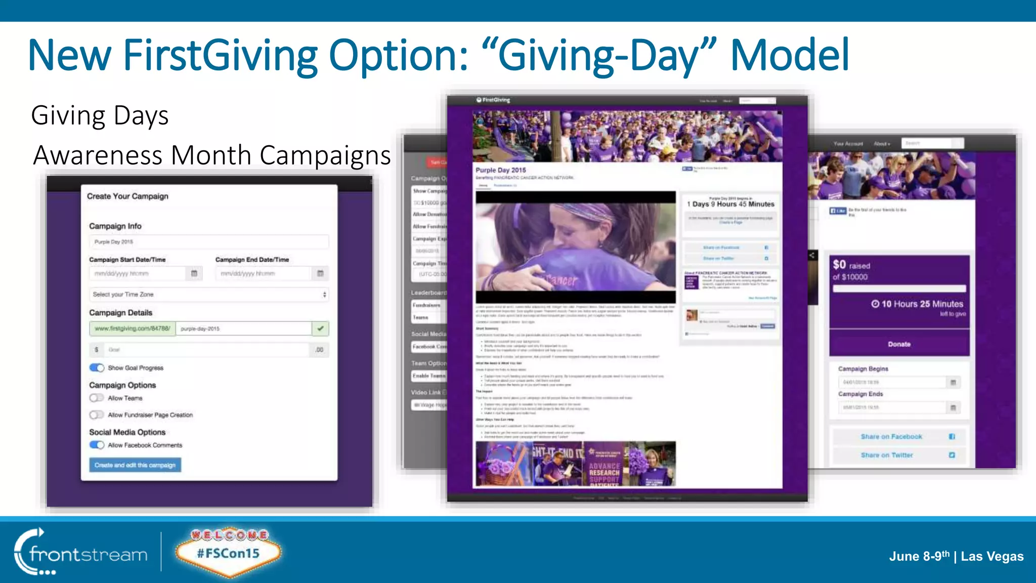 June 8-9th | Las Vegas
New FirstGiving Option: “Giving-Day” Model
Giving Days
Awareness Month Campaigns
 