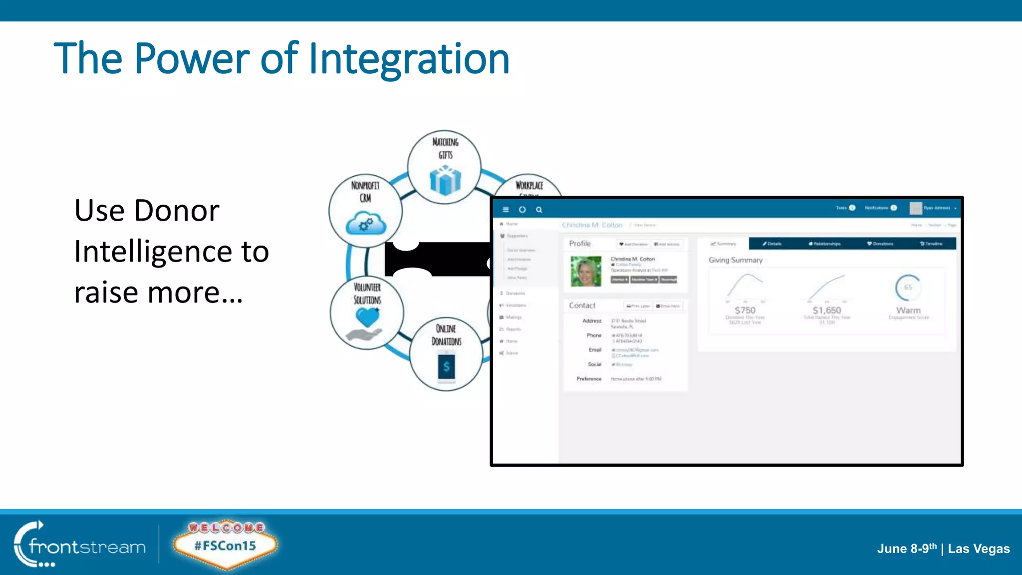 June 8-9th | Las Vegas
The Power of Integration
Use Donor
Intelligence to
raise more…
 