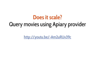 Does it scale?
Query movies using Apiary provider
http://youtu.be/-Am2uRUv39c
 