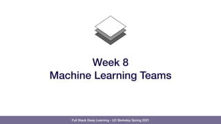 Full Stack Deep Learning - UC Berkeley Spring 2021
Week 8
Machine Learning Teams
 