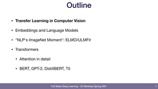Full Stack Deep Learning - UC Berkeley Spring 2021
Outline
• Transfer Learning in Computer Vision
• Embeddings and Languag...