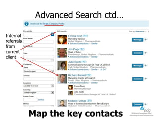 Advanced Search ctd…
Internal
referrals
from
current
client

Map the key contacts

 