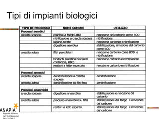 Tipi di impianti biologici 