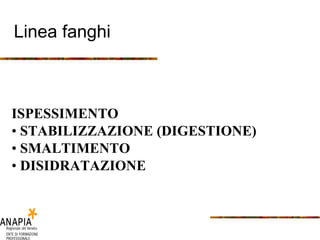 Linea fanghi ISPESSIMENTO •  STABILIZZAZIONE (DIGESTIONE) •  SMALTIMENTO •  DISIDRATAZIONE 
