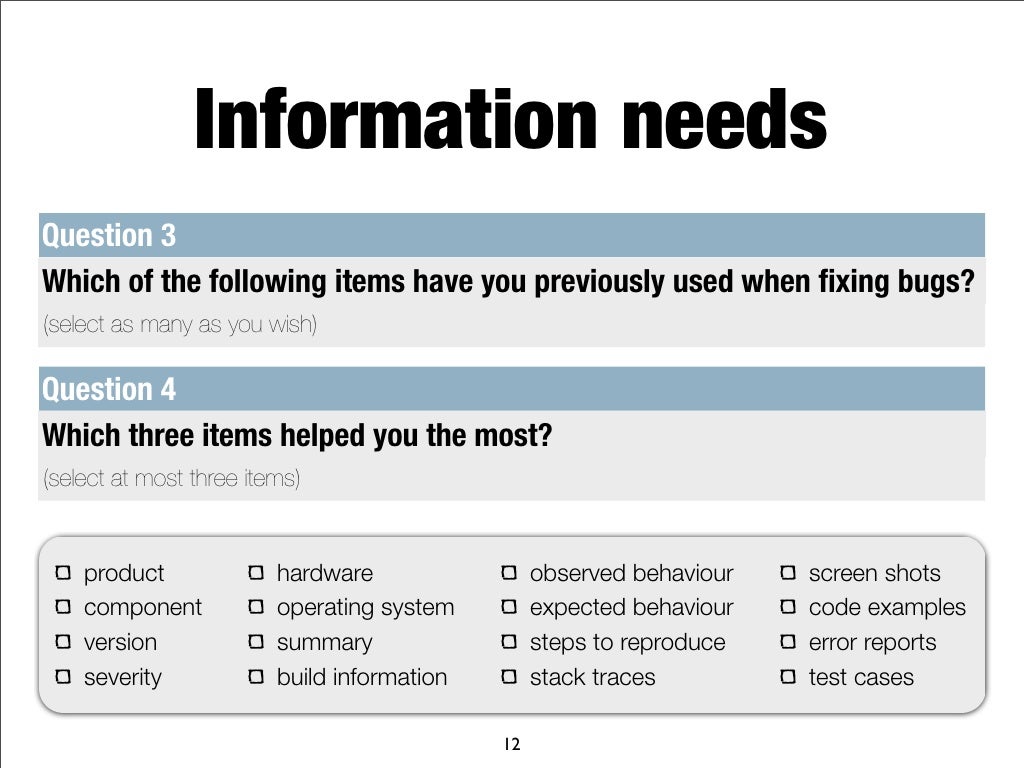Information needs Question 1 3