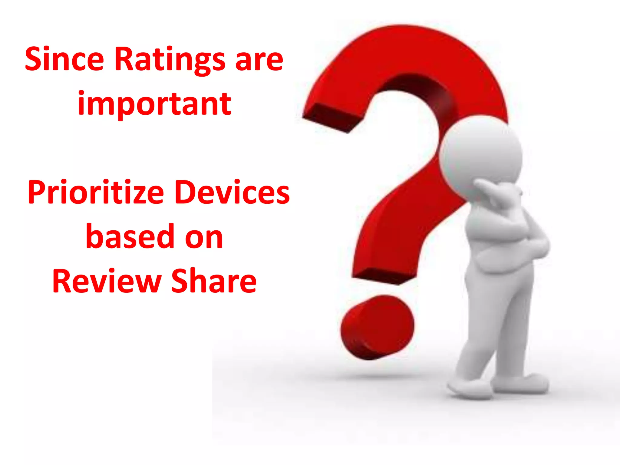 Since Ratings are
important
Prioritize Devices
based on
Review Share
 