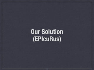 Our Solution
(EPIcuRus)
14
 