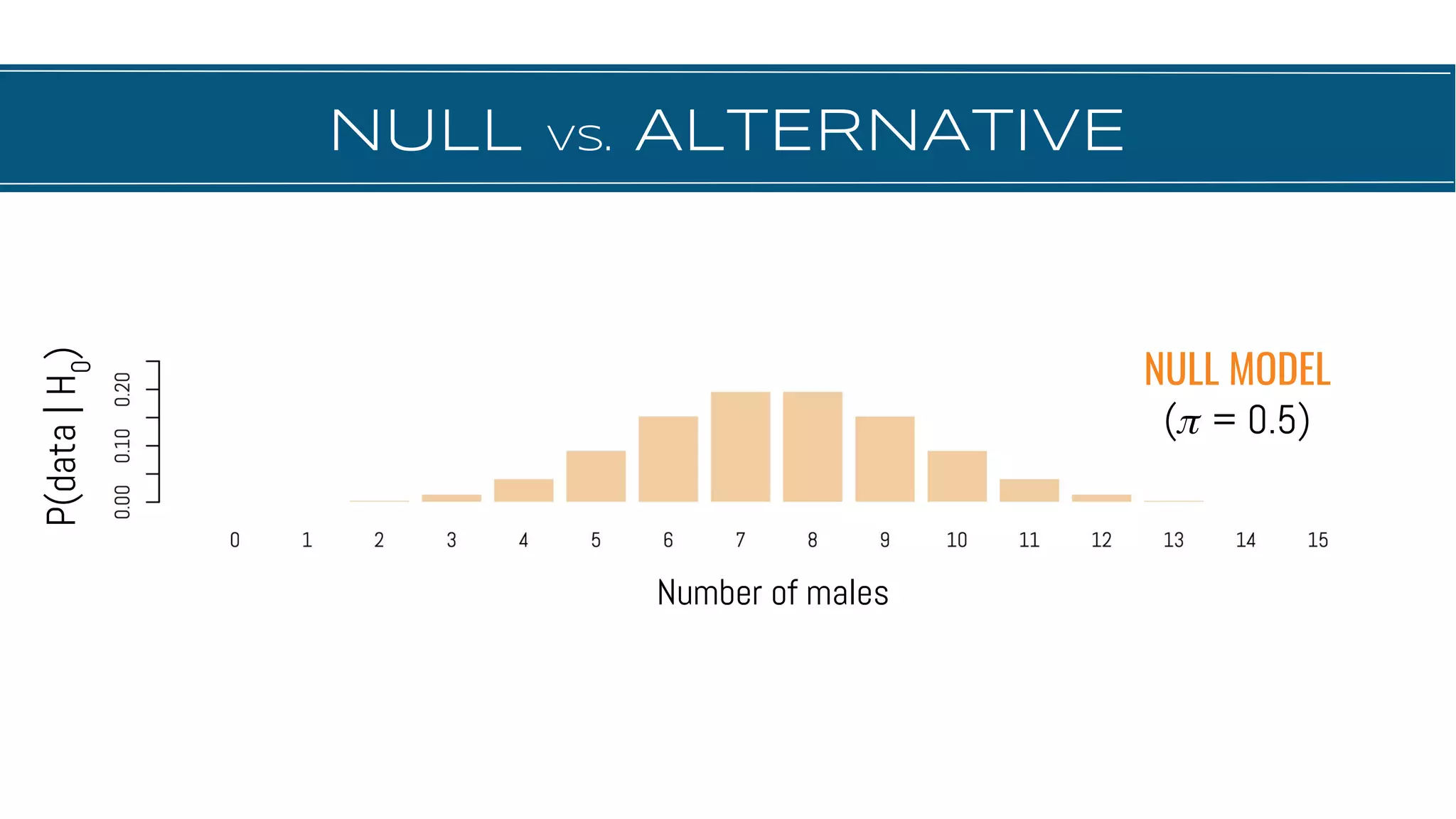 NULL vs. ALTERNATIVE
NULL MODEL
( = 0.5)
Number of males
P(data|H0
)
 