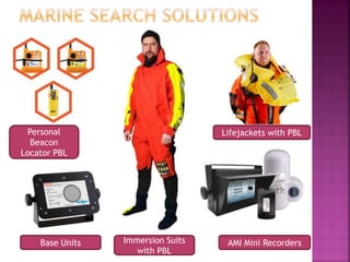 Personal
Beacon
Locator PBL
Lifejackets with PBL
Base Units AMI Mini RecordersImmersion Suits
with PBL
 