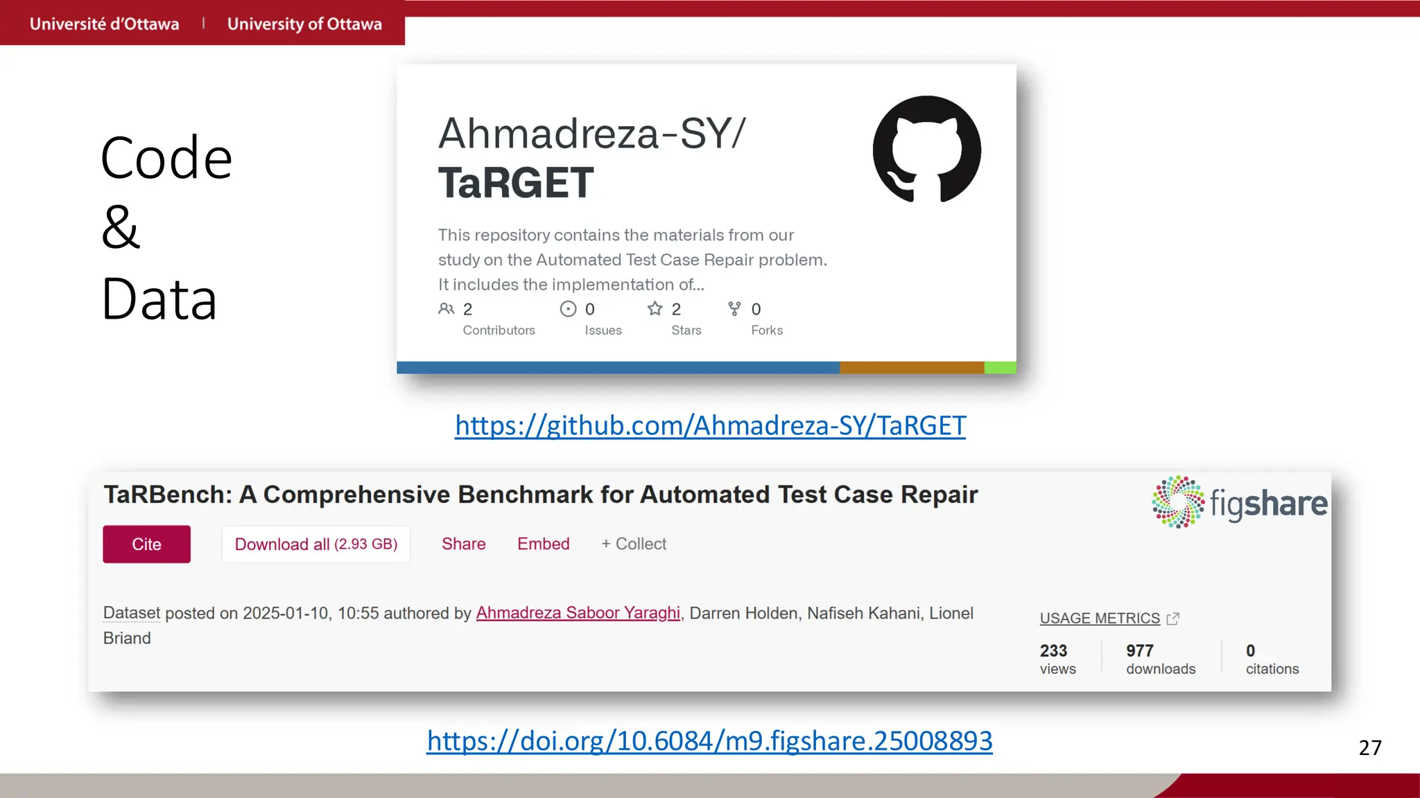 Code
&
Data
27
https://github.com/Ahmadreza-SY/TaRGET
https://doi.org/10.6084/m9.figshare.25008893
 