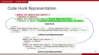 Code Hunk Representation
10
1) Word-Level Representation
2) Line-Level Representation
Code Hunk
 