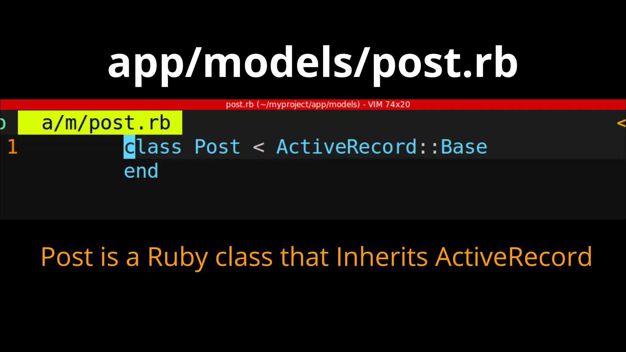 Post is a Ruby class that Inherits ActiveRecord
app/models/post.rb
 