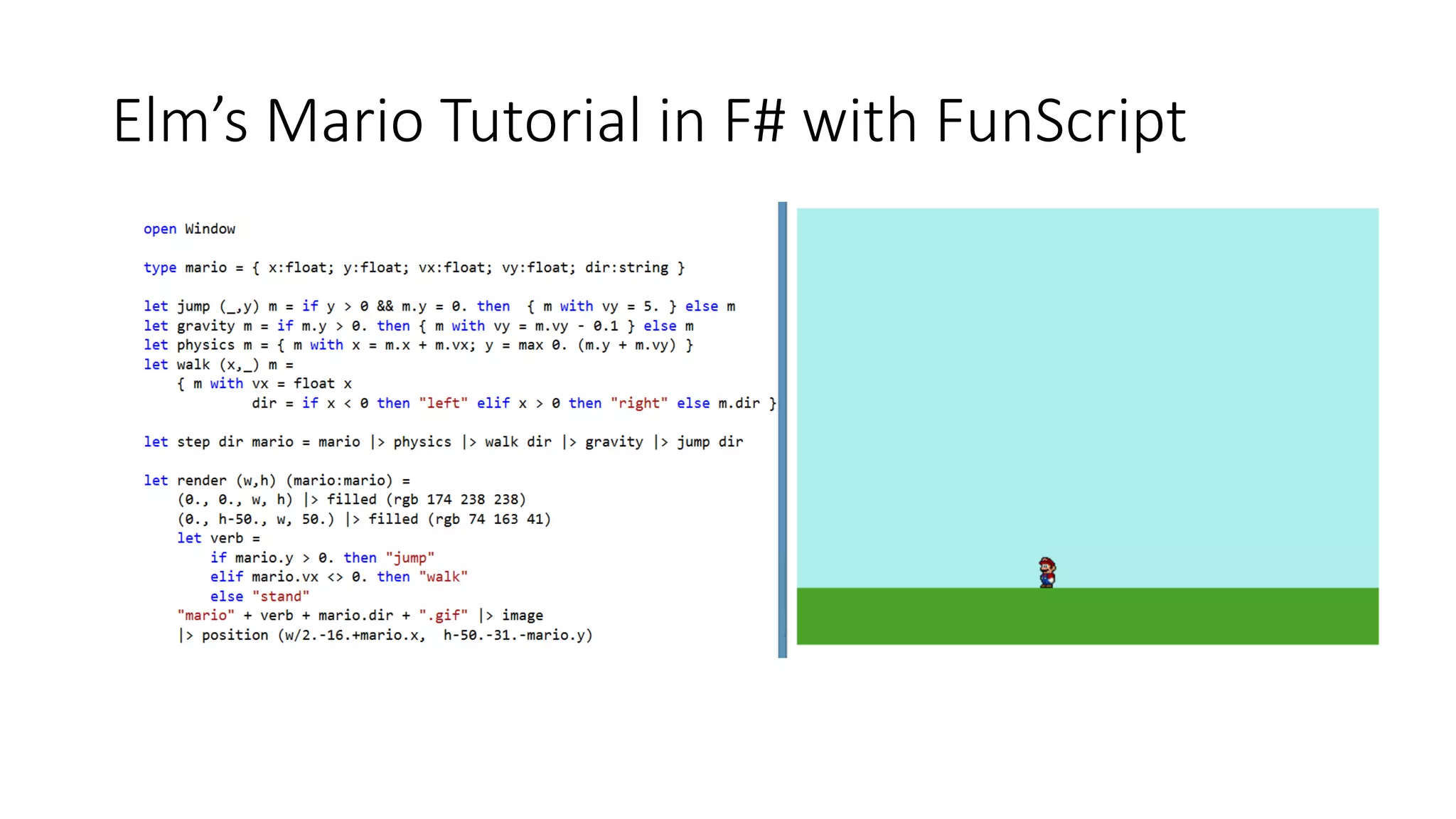 Elm’s Mario Tutorial in F# with FunScript
 