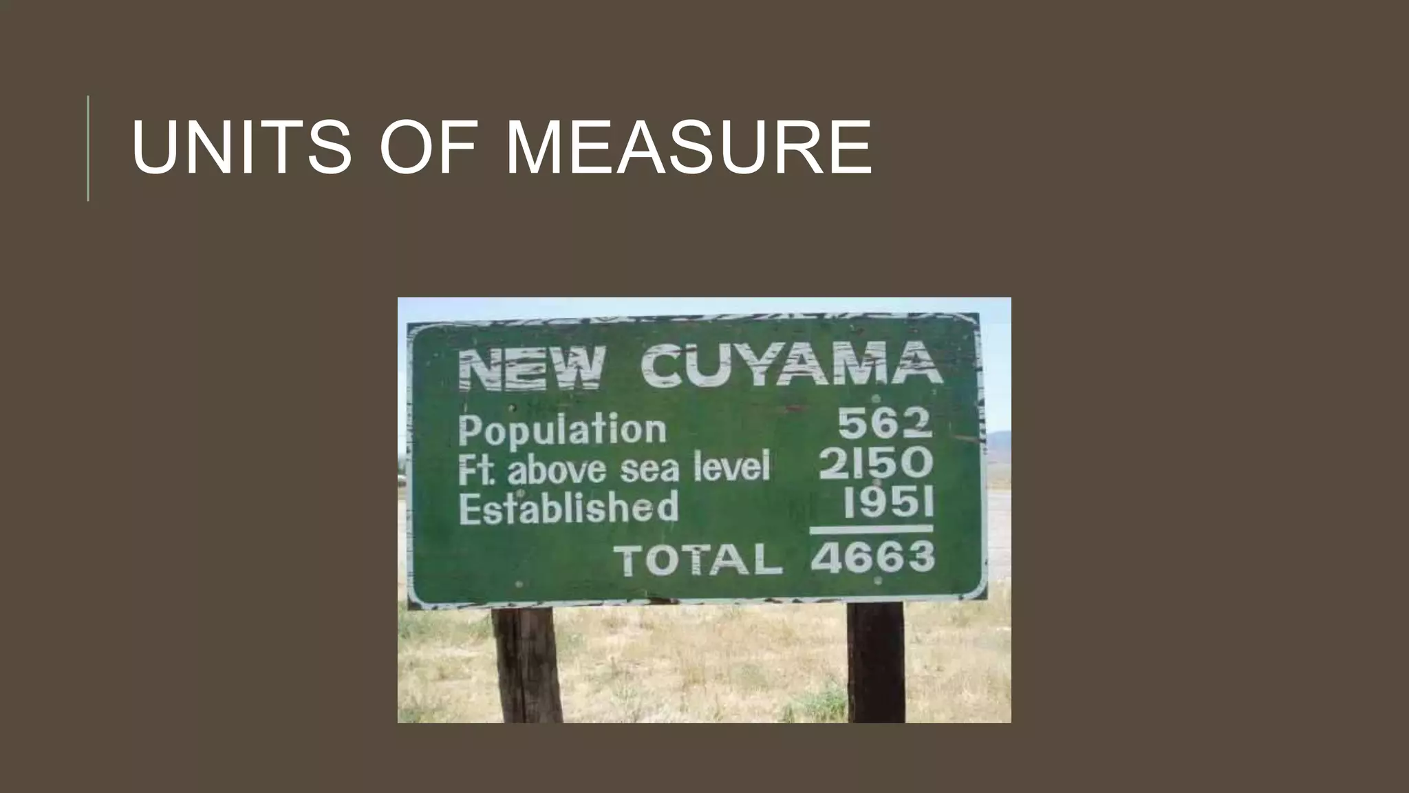 UNITS OF MEASURE
 