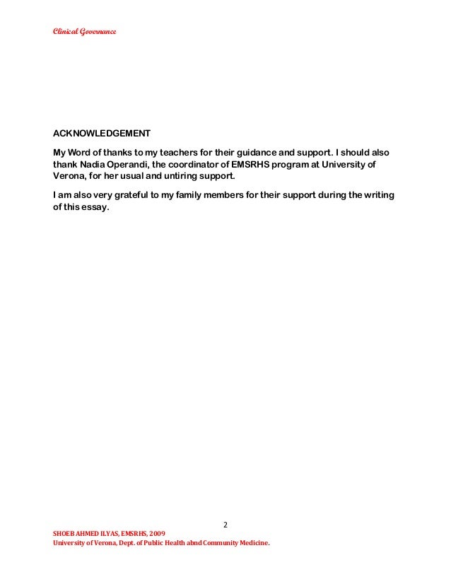 Clinical governance essay