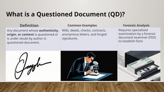 Questionable Documents Signature Sample Questioned Document and their evidentiary value | PPTX