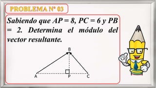 Sabiendo que AP = 8, PC = 6 y PB
= 2. Determina el módulo del
vector resultante.
B
A P C
 
