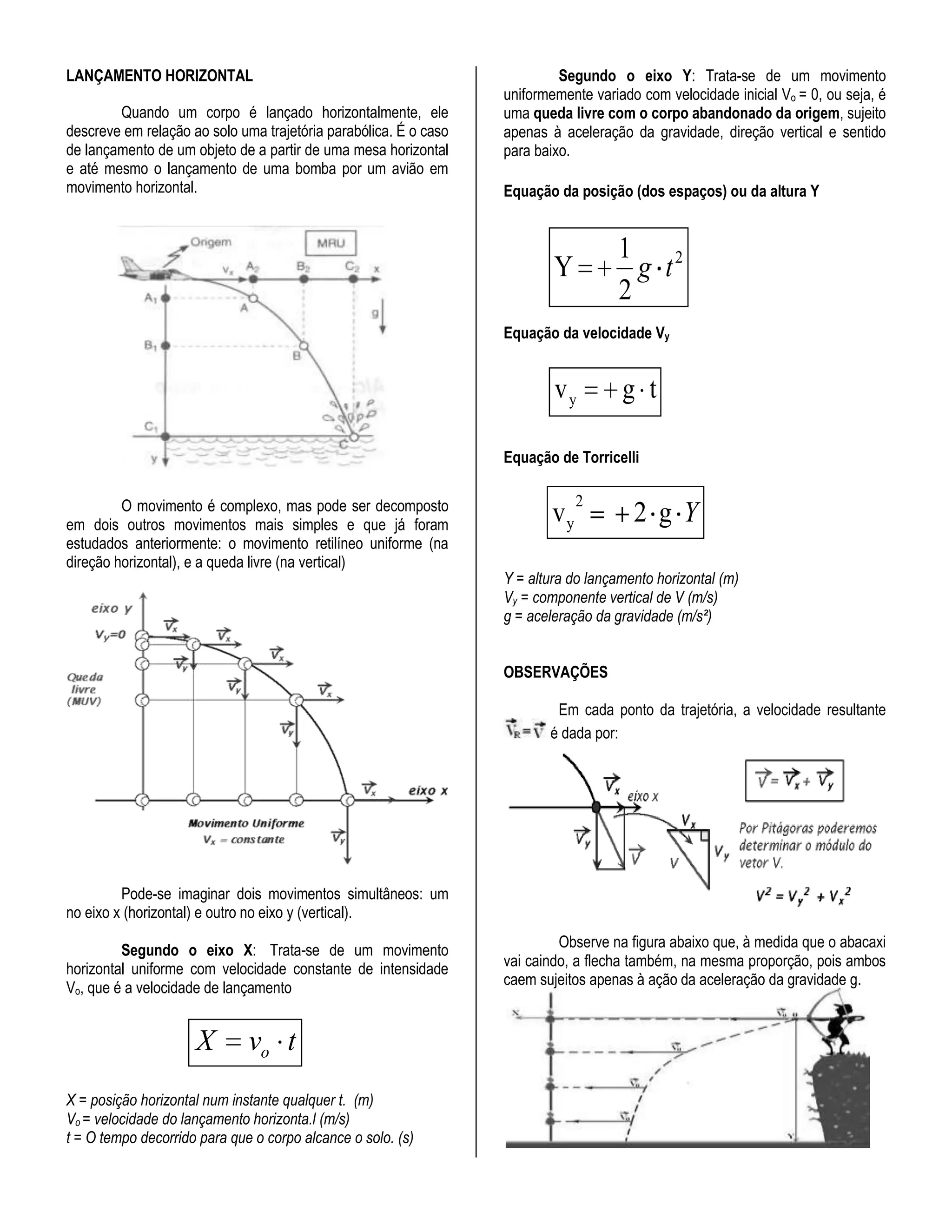 Física 1º ano prof. pedro ivo - (lançamento horizontal ) | DOC