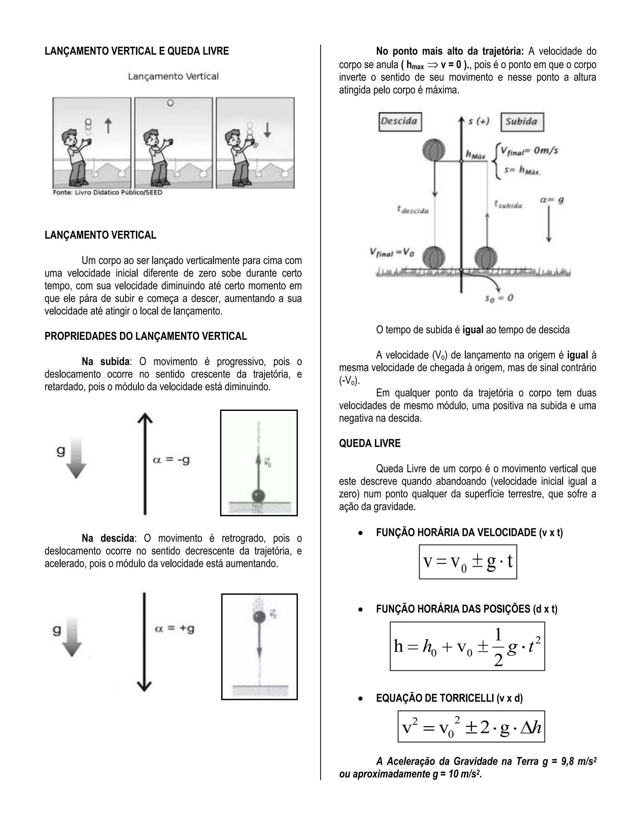 Física 1º ano prof. pedro ivo - (lançamento vertical) | DOC