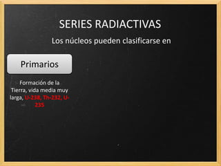 A.21. Determinar la relación entre el periodo de semidesintegración
y la constante radiactiva.
El período de semidesintegración (t= T1/2) es el tiempo en el que el número de
núcleos se reduce a la mitad (N=N0/2)
 