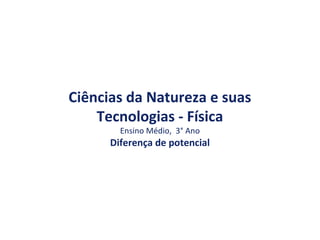 Ciências da Natureza e suas
Tecnologias - Física
Ensino Médio, 3° Ano
Diferença de potencial
 