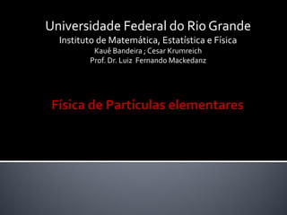 Universidade Federal do Rio Grande
  Instituto de Matemática, Estatística e Física
          Kauê Bandeira ; Cesar Krumreich
         Prof. Dr. Luiz Fernando Mackedanz
 
