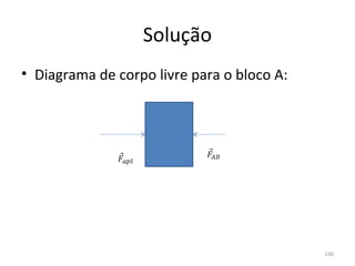 Solução
• Diagrama de corpo livre para o bloco A:




                                            130
 