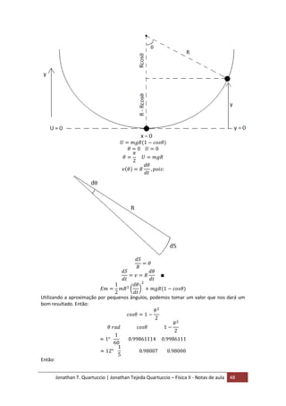 Jonathan T. Quartuccio | Jonathan Tejeda Quartuccio – Física II - Notas de aula 48
Utilizando a aproximação por pequenos ângulos, podemos tomar um valor que nos dará um
bom resultado. Então:
Então:
 