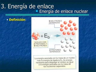 3. Energía de enlace
                     Energía de enlace nuclear
  • Definición:
    Definición
 