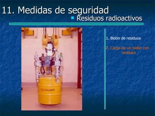 11. Medidas de seguridad
                  Residuos radioactivos

                            1. Bidón de residuos

                            2. Carga de un bidón con
                                     residuos
 