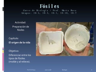 Fósiles Curso de Biología / Prof. Marta Rosa Grupos: 10-5, 10-3, 10-1, 10-10, 10-7  ,[object Object],[object Object],[object Object],[object Object],[object Object],[object Object],Prof. M. Rosa  2007-2008  Biología 