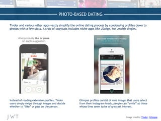 PHOTO-BASED DATING
Tinder and various other apps vastly simplify the online dating process by condensing profiles down to
...