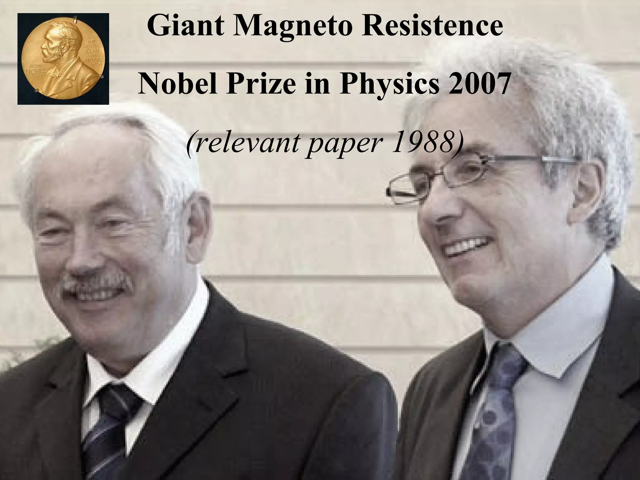 Giant Magneto Resistence
Nobel Prize in Physics 2007
(relevant paper 1988)
 