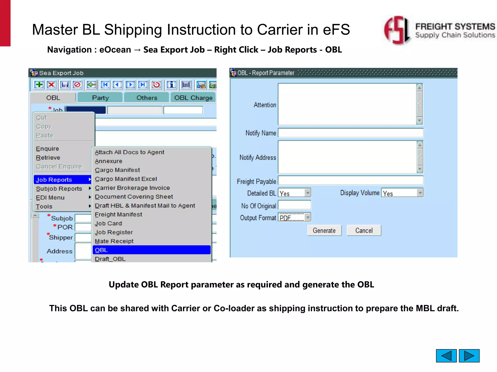 FSL Ocean Export Documentation v2.1 | PPTX