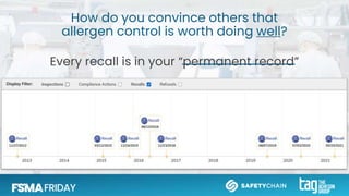 How do you convince others that
allergen control is worth doing well?
Every recall is in your “permanent record”
 