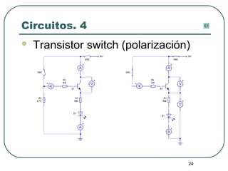 24
Circuitos. 4
 Transistor switch (polarización)
 