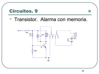 29
Circuitos. 9
 Transistor. Alarma con memoria.
 