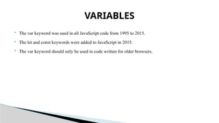Comprehensive Introduction to JavaScript for Full Stack Development | PPTX