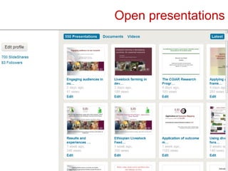 Open knowledge sharing to support learning in agricultural and livestock research for development projects